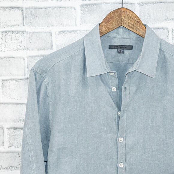 John Varvatos Collection Men's 100% Linen Button up Shirt in blue size Small - Picture 6 of 6